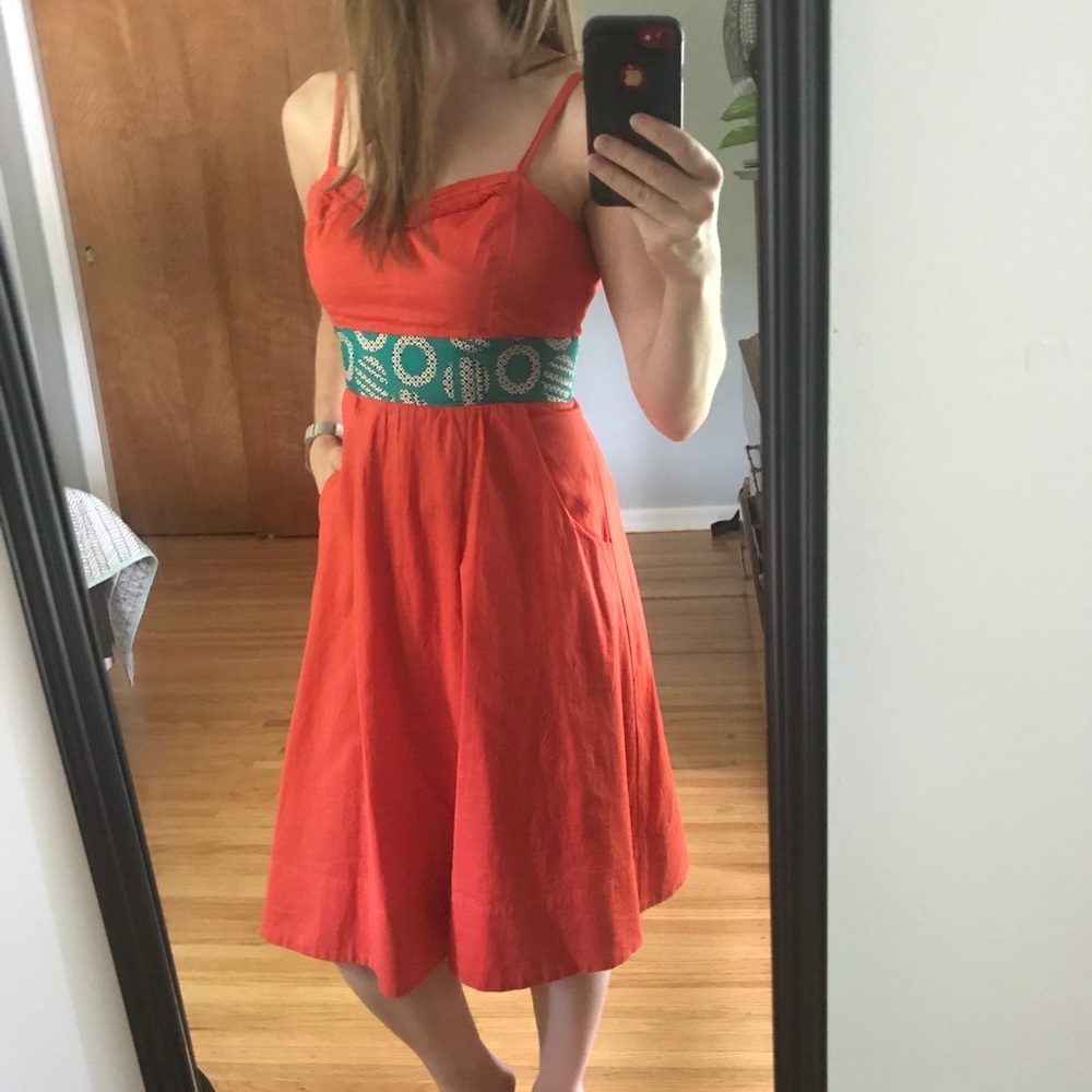 Anthropologie graphical dress orange retro 2